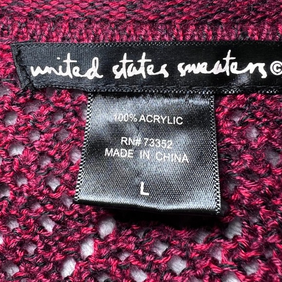 United States Sweaters Knit Diamond Pattern Sweater Womens Large Burgundy Boho - Picture 4 of 9